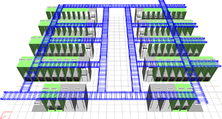 DC Twin 3D digital model of data center cabling